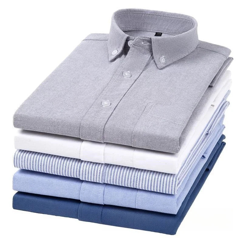 New 100% Cotton Oxford Shirt Long Sleeve For Men's Social Dress Shirts Soft Comfortable Regular Fit Casual Man Office Shirt 5XL
