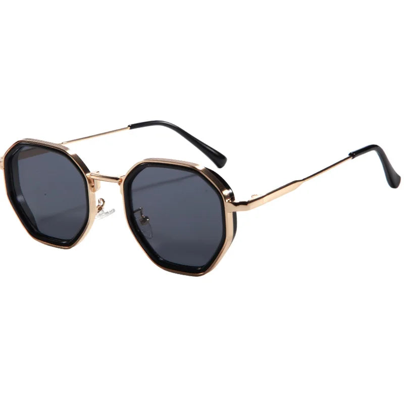 Fashion Punk Goggles, Protective Glasses for Men, Metal Polygonal Large Frame, Fashionable Sunglasses, Outdoor UV Protection