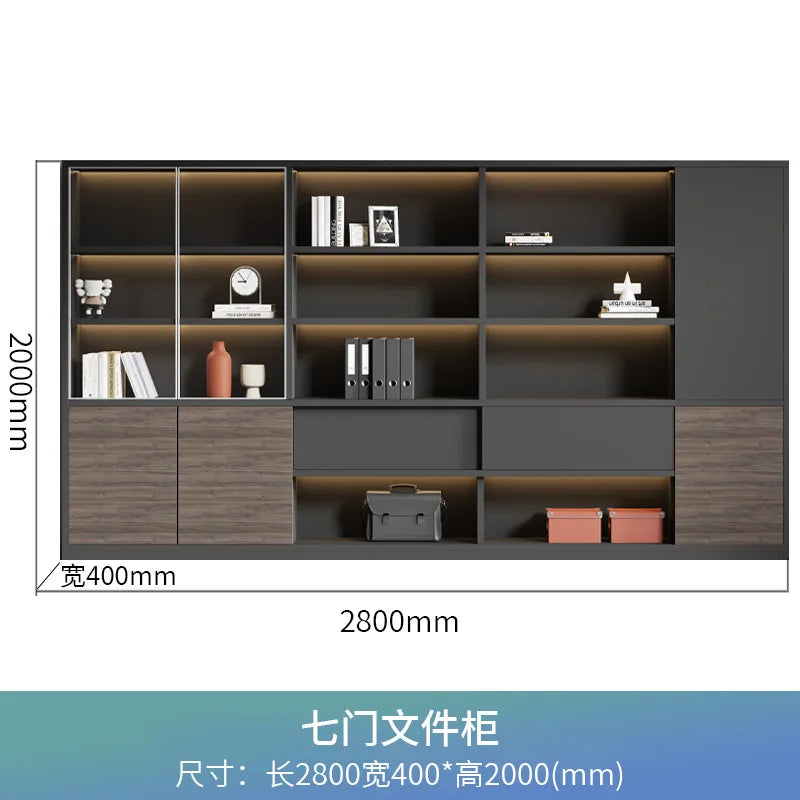 File Cabinet Wooden Office Bookcase Boss Background Cabinet Data Cabinet Locker Simple Modern Glass Door Against The Wall