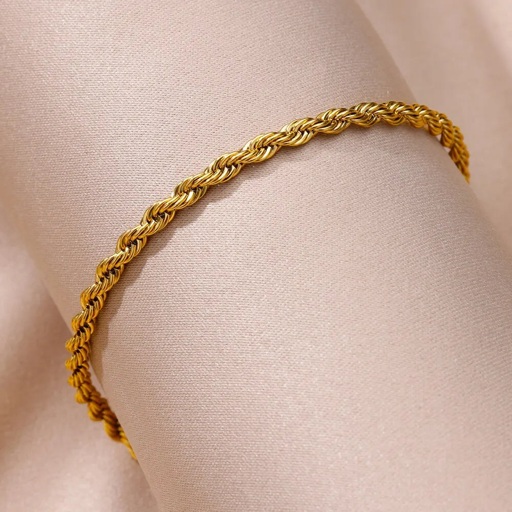 Punk Vintage Twist Rope Chain Anklets for Women Men Gold Color Adjustable Stainless Steel Anklet Jewelry Accessories Gifts 2024