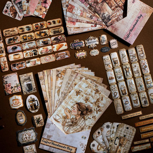 1pack/2pack Coffee Journal Kit Series  CoffeeThemed Retro Journal Supply Kit Large Quantity 45 Sheets with 4 Styles