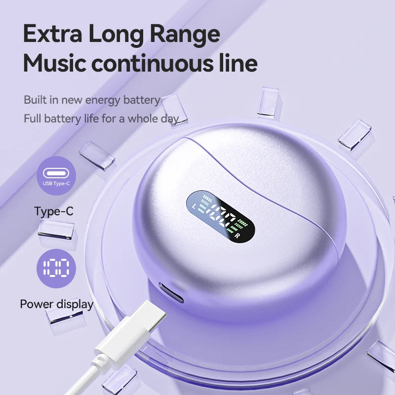 Wireless Bone Conduction HIFI Bluetooth 5.4 Earbuds Clip On Ear With Mic Digital Display Waterproof Sport Headsets 2025