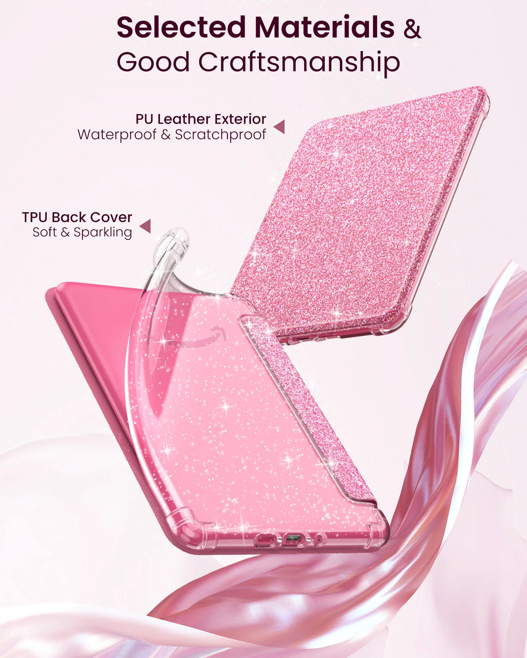 Case for 7" Kindle Paperwhite 2024 12th Gen Ultra Clear Soft Flexible Glitter TPU Back Cover Light Shell with Auto Wake/Sleep