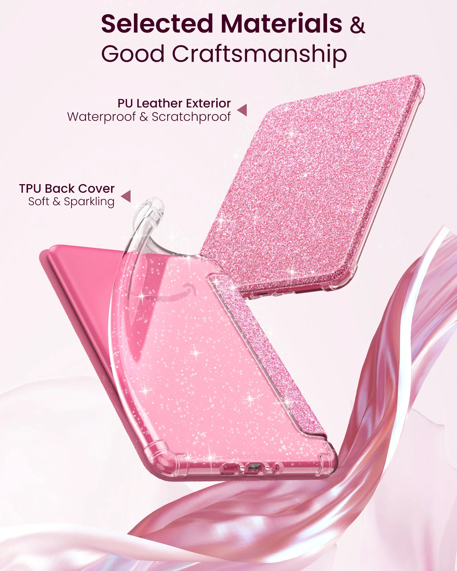 Case for 7" Kindle Paperwhite 2024 12th Gen Ultra Clear Soft Flexible Glitter TPU Back Cover Light Shell with Auto Wake/Sleep