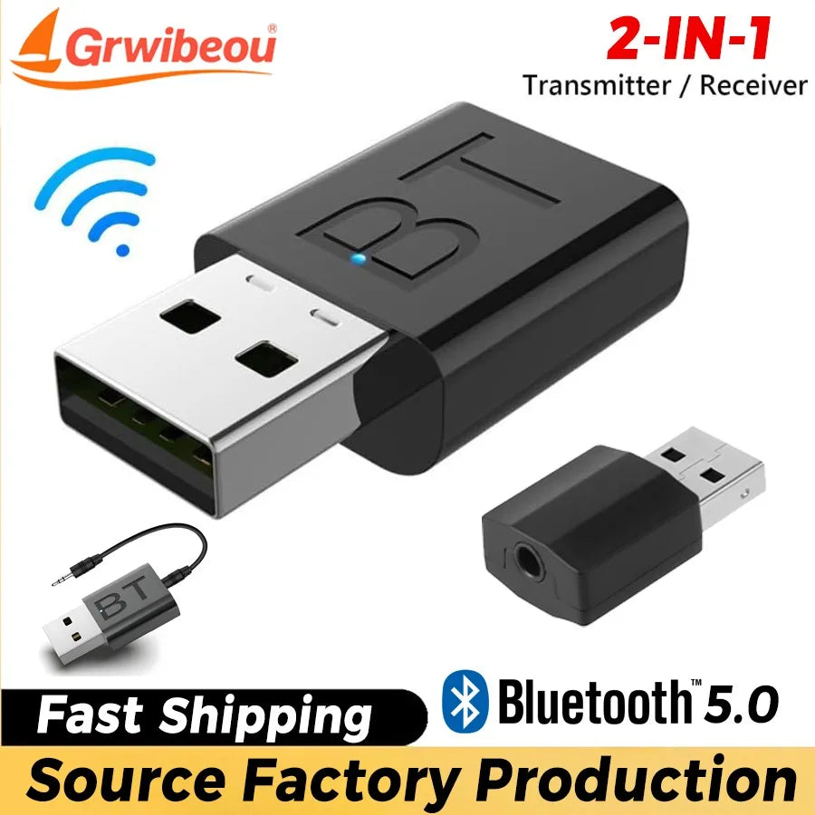 2 in 1 USB Bluetooth 5.0 Adapter Bluetooth Receiver USB Dongle Adapter Bluetooth 5.0 Audio Adapter Transmitter for Laptop Car