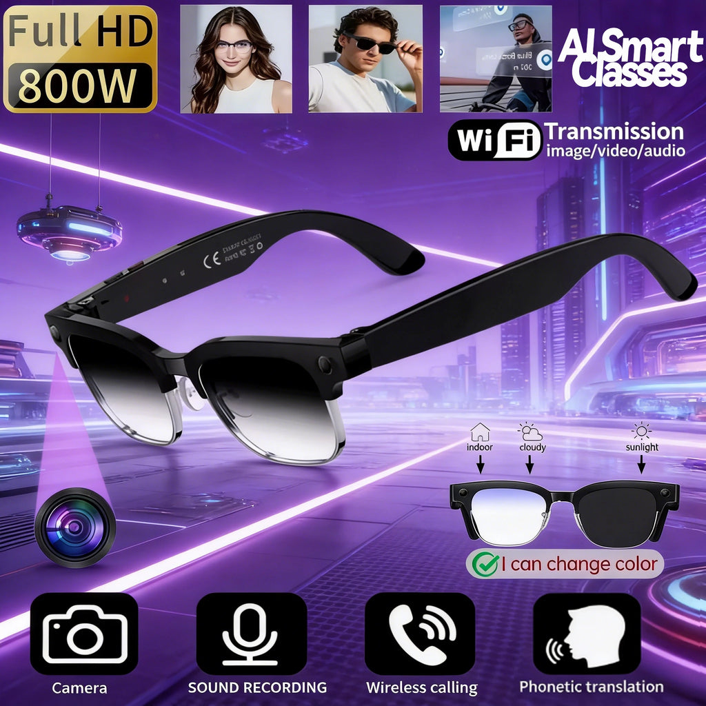 AI Smart Glasses 8 Million Pixels Recording Videos Photo Recognition Answer Translation 290mAh IP66 Waterproof Bluetooth Glasses