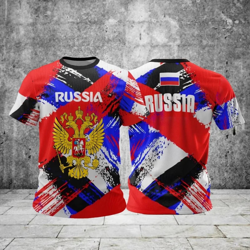 Russia Flag Map Pattern T Shirt For Men National Emblem 3D Printed T-Shirts Summer Casual Round Neck Tees Loose Short Sleeve Top