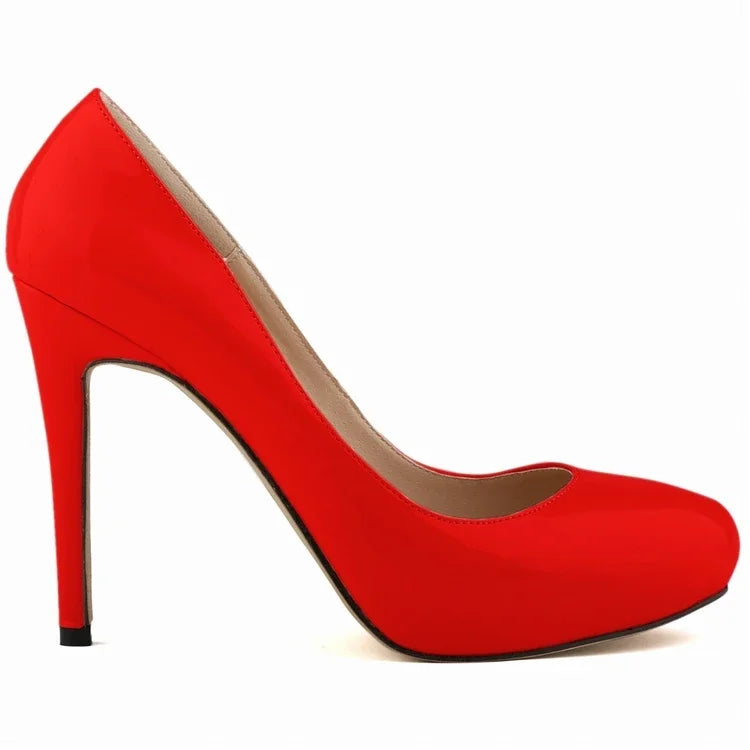 Women Pumps Sexy 11cm Platform Fashion Patent Leather Round Toe High Heels Shallow Lady Office Party Wedding Shoes Large Size 43