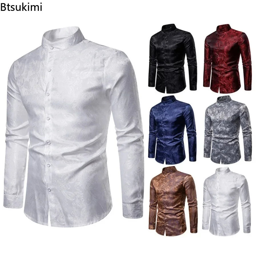 2026 New Men Fashion Medieval Floral Black Dress Shirts Stylish Long Sleeve Steampunk Shirt Men Party Club Bar Social Shirt Male