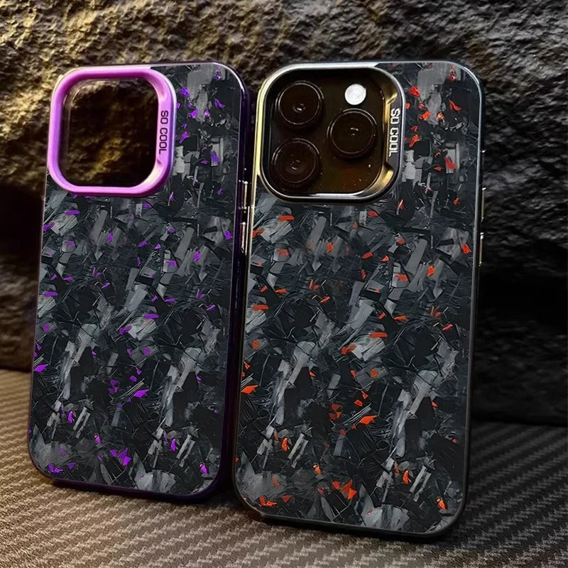 Imitation Forged Carbon Fiber Plating Case for iPhone 11 12 13 14 15 16 Pro Max XS X XR 8 7 PlusShockproof Matte Hard Cover