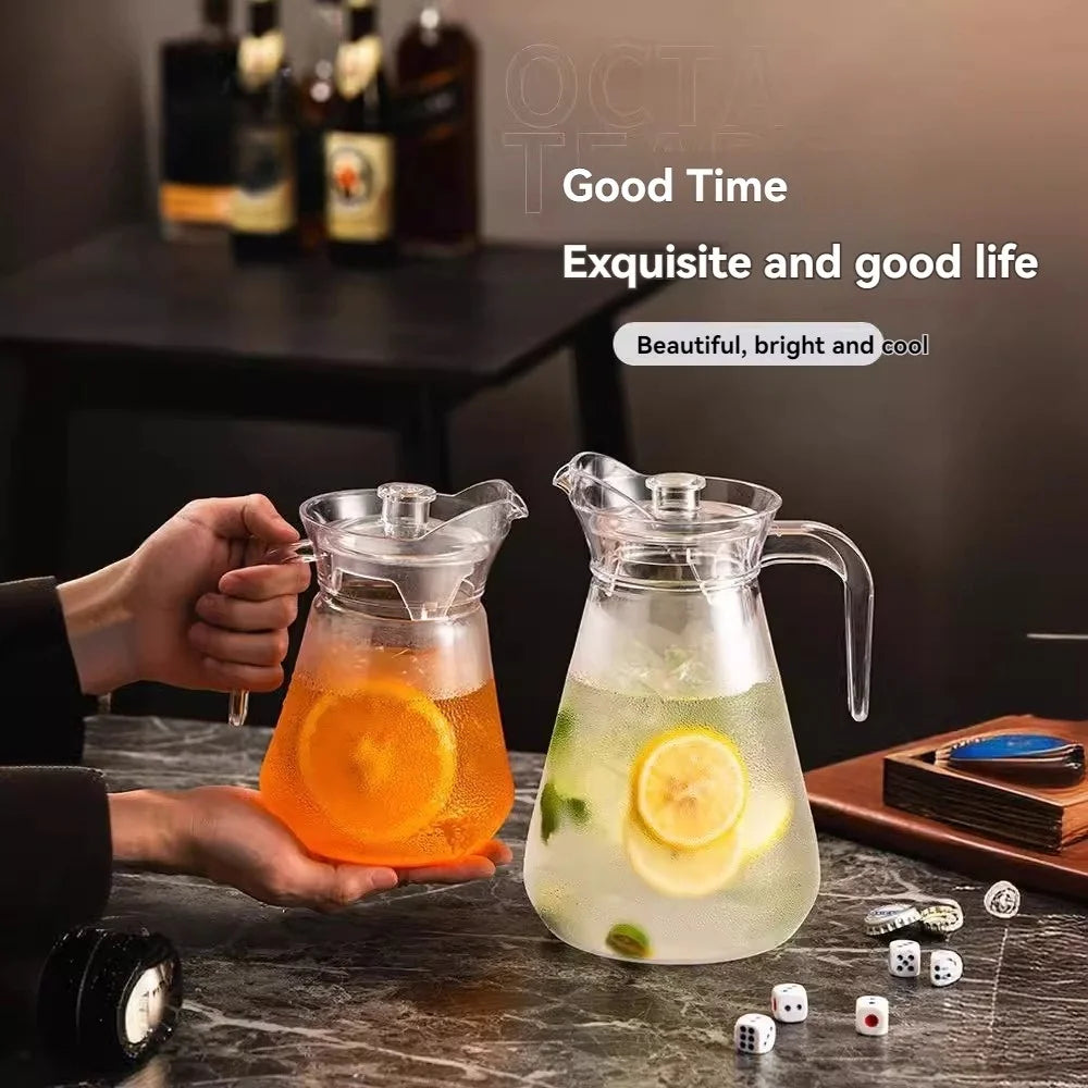 1pc Pitcher with Lid, High Borosilicate Glass,Hot/Cold Water Jug and Juice and Iced Tea Beverage Carafe