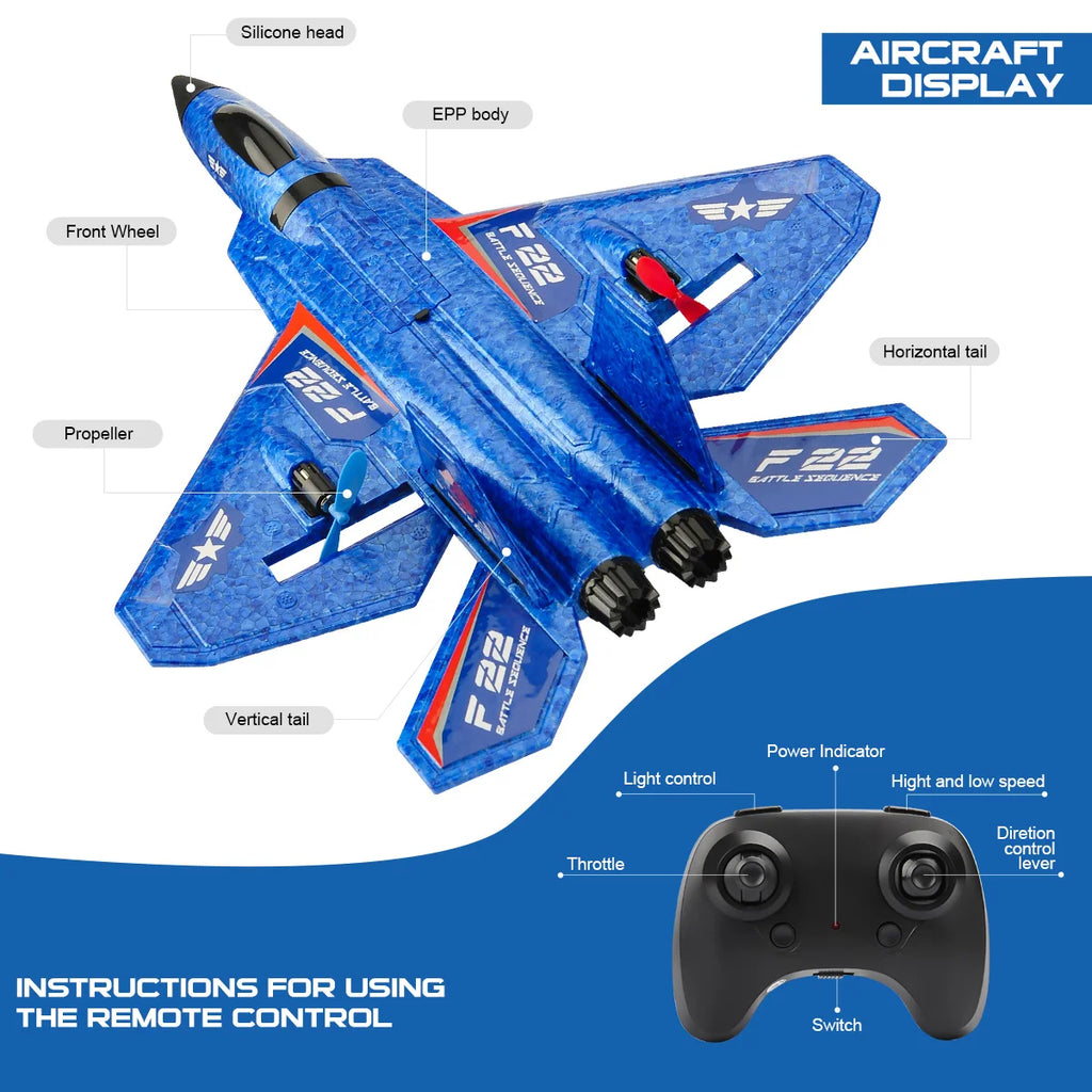 F22 Raptor RC Plane 2.4G 2CH RC Foam Flying Model Glider With LED Lights Remote Control Foam Fighter Airplane Toys for Children