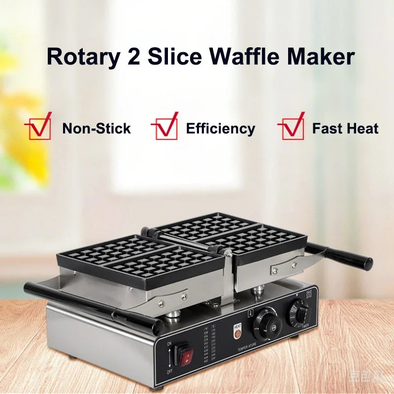 2 Slice Waffle  Machine Commercial Bread Baker with Non-stick Plate Timer and Temperature Control