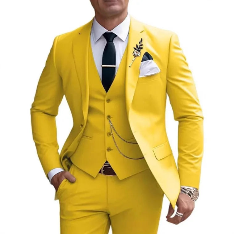 Three-piece suit solid color slim fit suitable for evening banquets and parties It consists a waistcoat a jacket and trousers