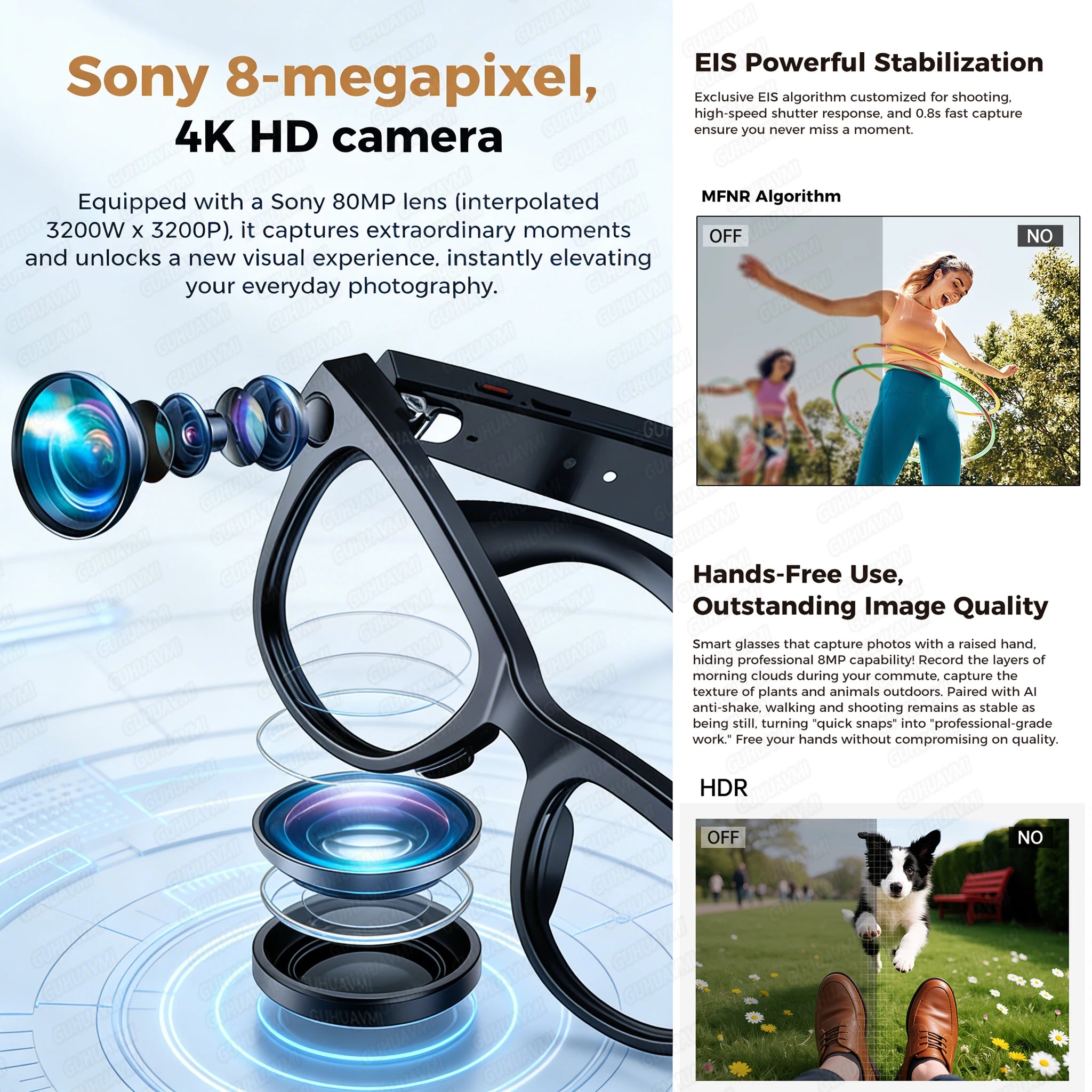 New 800W 4k HD Camera Smart Glasses Men 3600mAh Power Bank 100+ Languages Translation Recording Videos Music Player Call Glasses