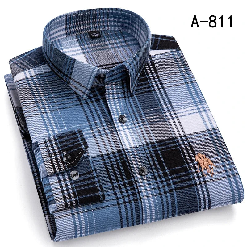New Spring Fashion Flannel Long Sleeve Shirts For Men Plaid Plus Size Cotton Warm Soft Clothing Business Chic Smart Dress Shirts