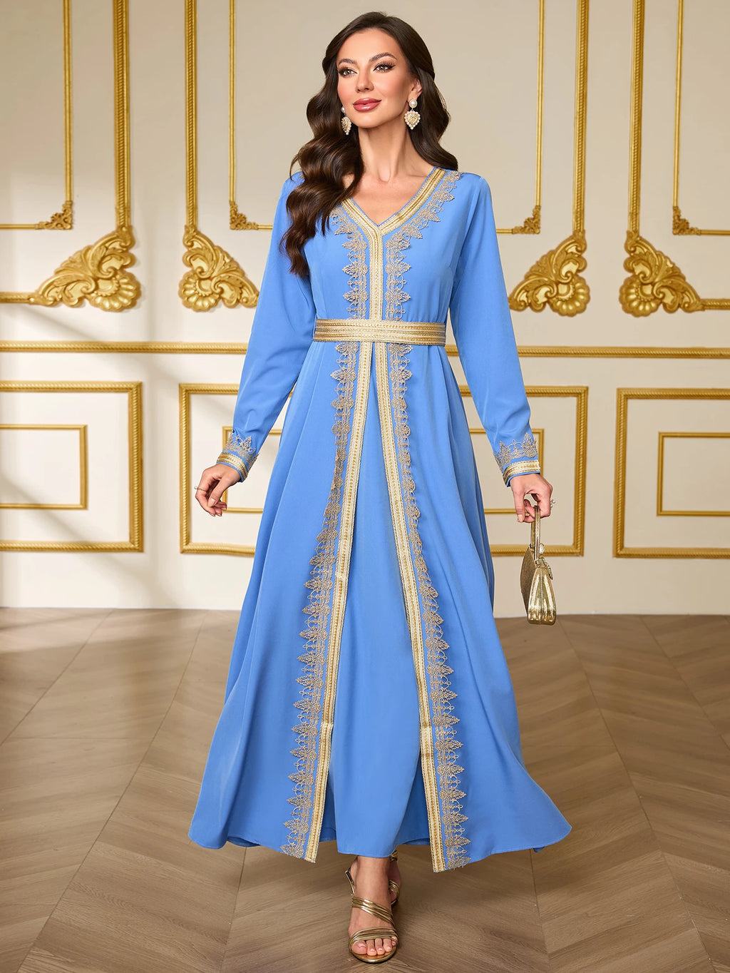 Kaftan Dress for Women Arabic Islamic Dubai Robe Muslim Abayas Moroccan Floral Maxi Ramadan Prayer Clothing