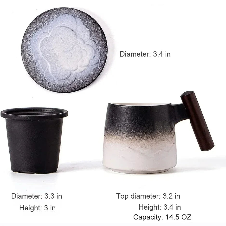 Creative Tea Cups and Mugs Ceramic Mug Thermal Coffee Cup Vintage Beer Water Cup Infuser Lid Wooden Handle Personalized Gifts