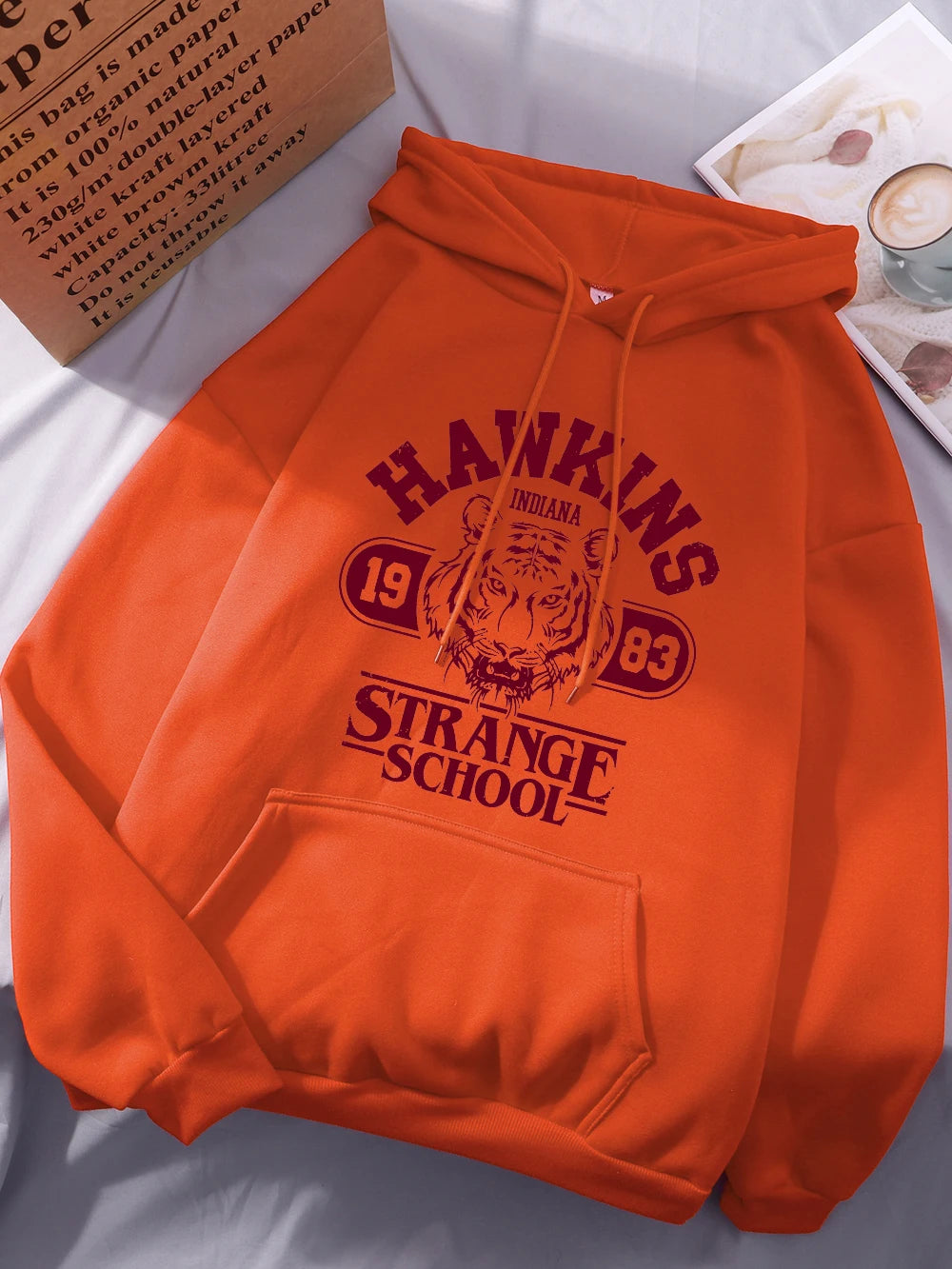 Hawkins Strange School 1983 Prints Hoodies Womens Winter Fleece Warm Sweatshirt Basic Loose Pocket Pullover Street Woman Clothes