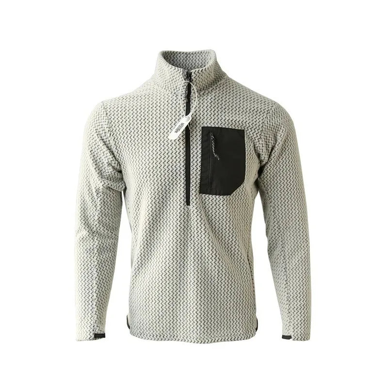 New style comfortable and thick half-zip fleece sweatshirt with wavy pattern and velvet long-sleeved sweatshirt