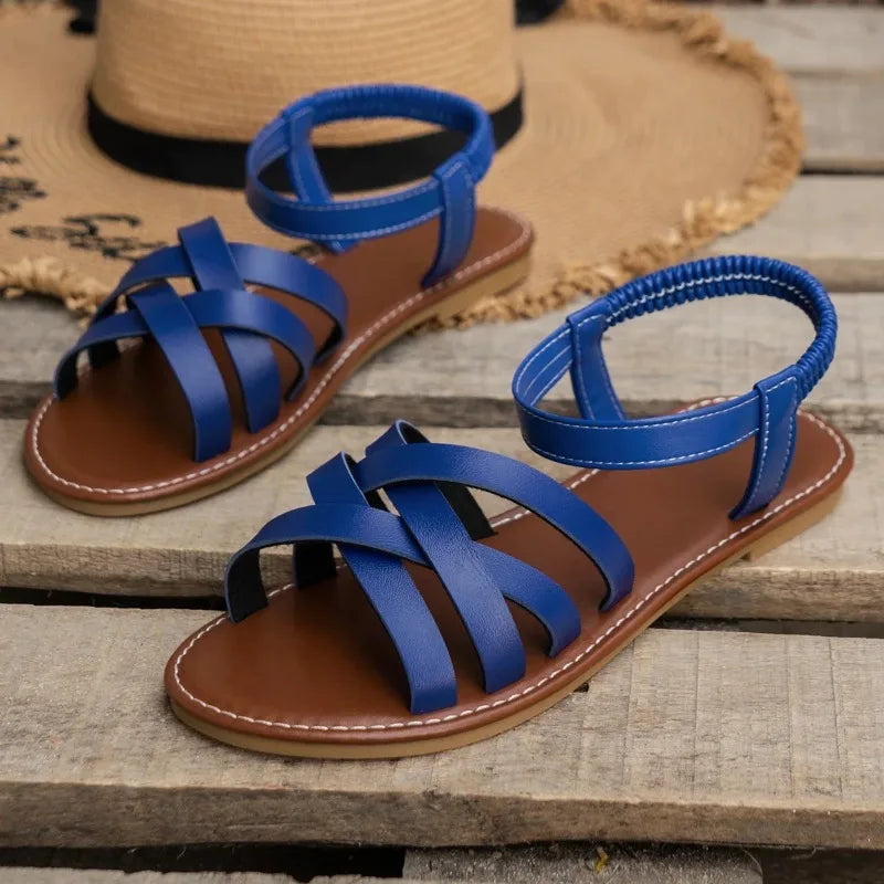 Women Sandals 2024 New Summer New Women Flat Sandals Bottom Roman Strap Sandals with Non Slip Rubber Soles Ladies Daily Sandalia