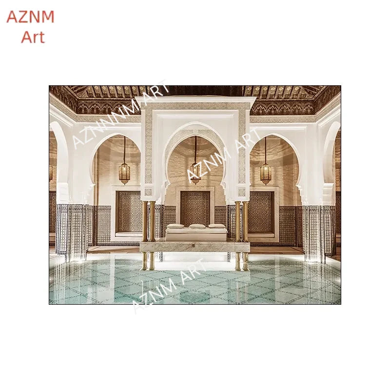 Islamic Mosque Canvas Wall Art Muslim Mosque Building Picture with Inspirational Quote and Leaf Design for Living Room Decor