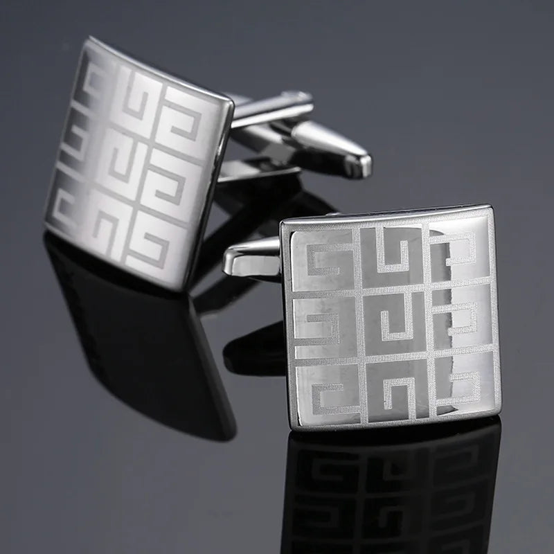 Cufflinks For Men Luxury Silvery Cuffs Retro Metal Cuff Links Mens French Square Button Shirts Business Jewelry Gift For Wedding - Free Item.
