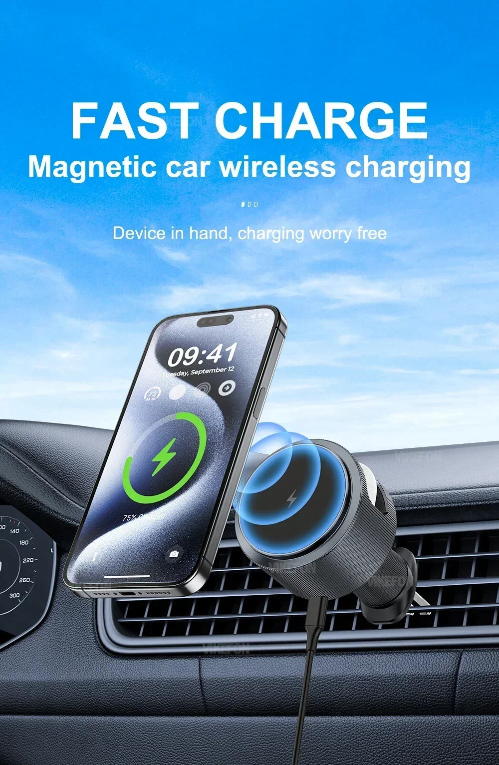 Magnetic 2 In 1 Car Wireless Charger Car Phone Holder Fast Charging Station Mount For  iPhone 16 15 14 13 12 Pro Max Airpods