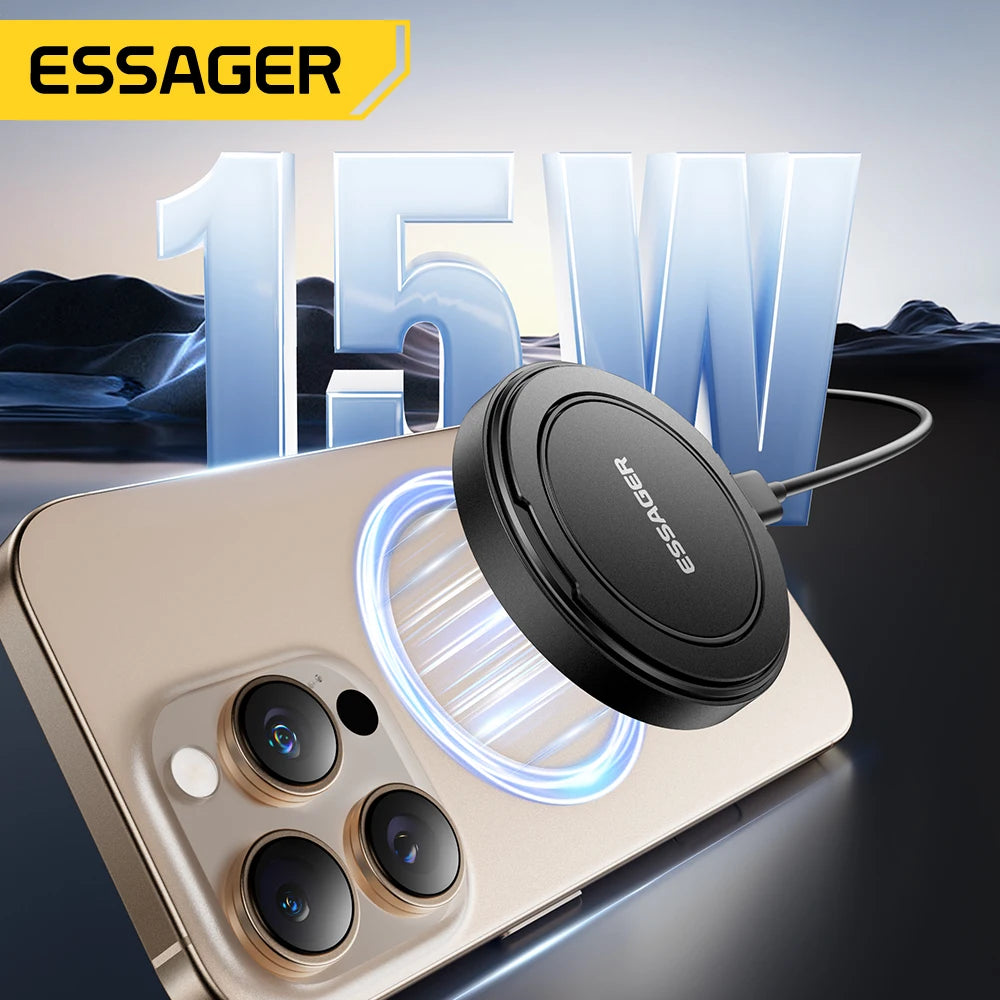 Essager Magnetic Wireless Charger With Holder 15W Fast Charging For iPhone17 16 15 14Pro Max Airpods Mini Wireless Phone Charger - Free Item Weekend (50% off).