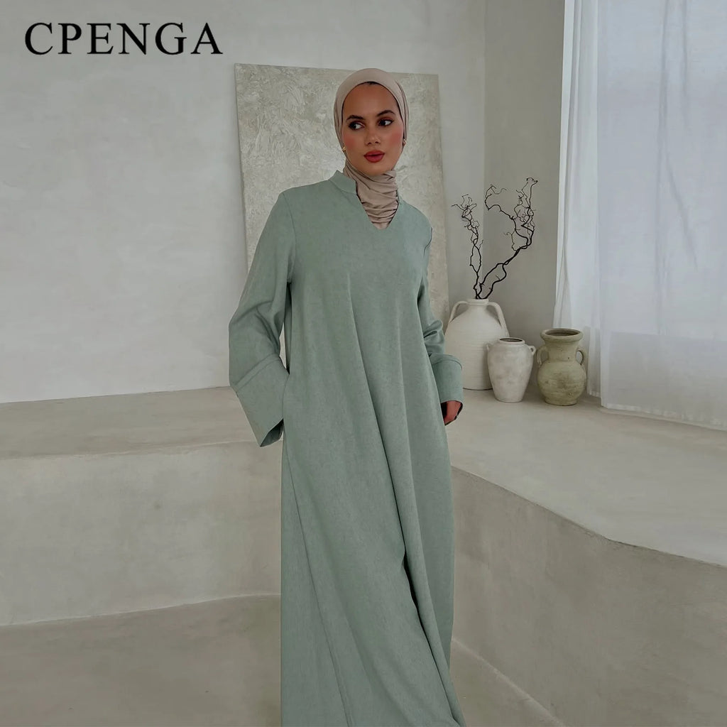 Ramadan Arabic Muslim Women Modest Dress Elegant Eid Dubai Abaya Islam Holiday Loose Outfit New Arrive Plain Turkey Kaftan Robe