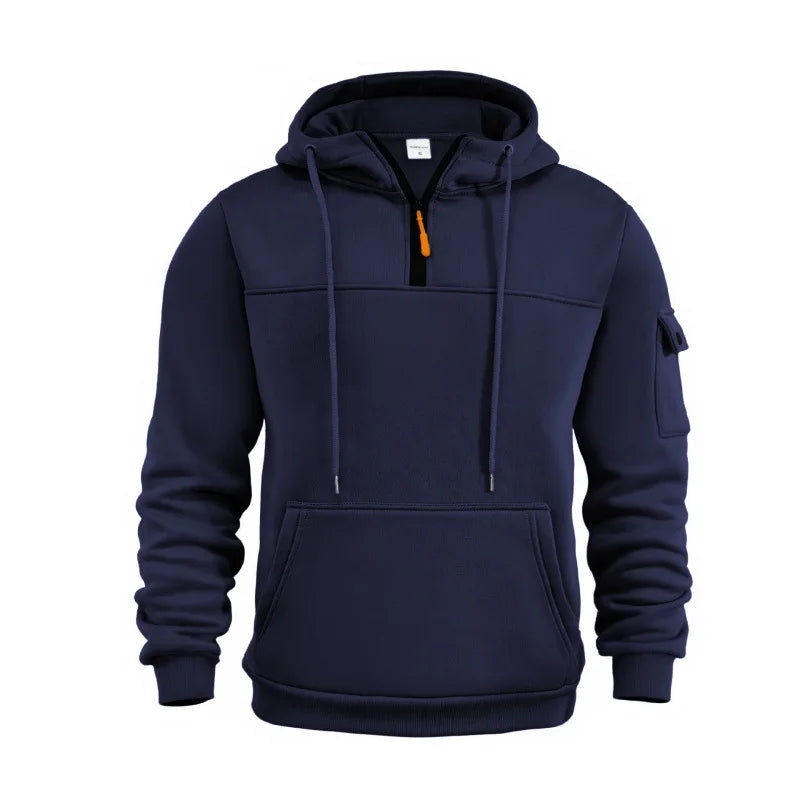 Half Zipper Men's Tactical Hoodies Solid Warm Fleece Military Sweatshirts Multi Pockets Male Hooded Jackets Thick Outdoor Polar