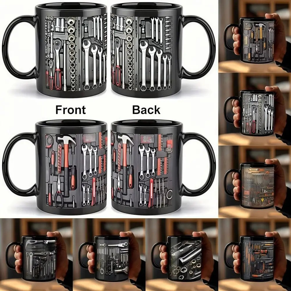 Funny 325ml Mechanic Coffee Mug Ceramic Wrench Pattern Water Cup Toolbox Design Sturdy Mechanic Mug Auto/Car Mechanic Gift