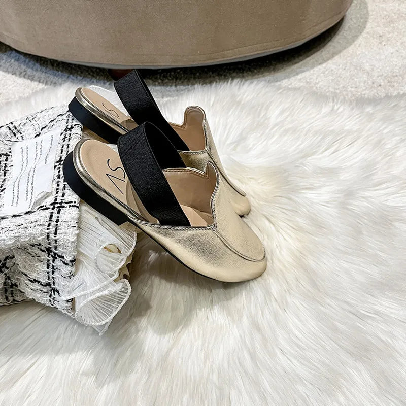 Rear elastic belt half slippers women summer wear Muller shoes 2023 new flat sandals