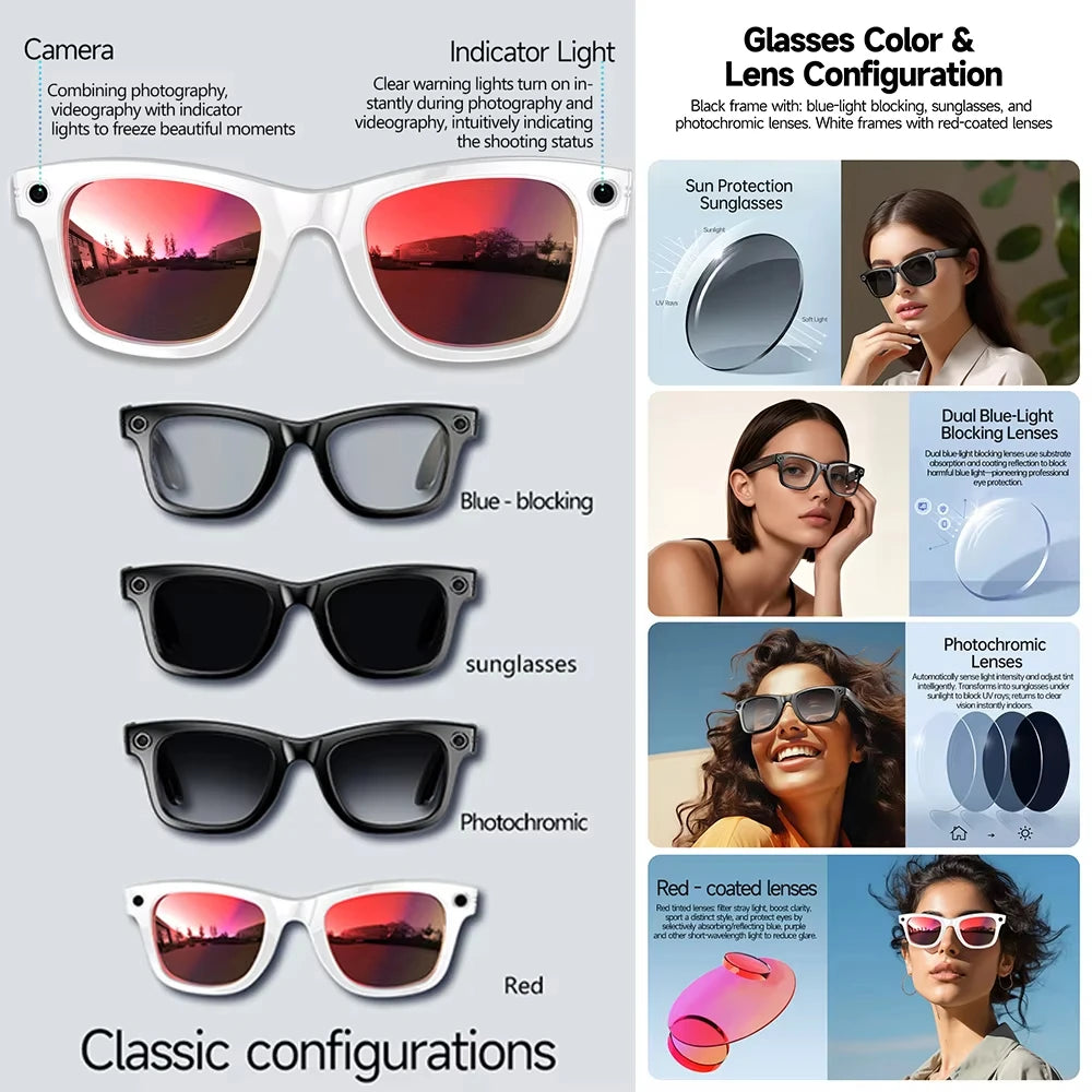 2026 New AI Smart Glasses 8MP HD Camera Real-time Translation SI BT Call Music Play Photo Video Recording Men Women Sunglasses