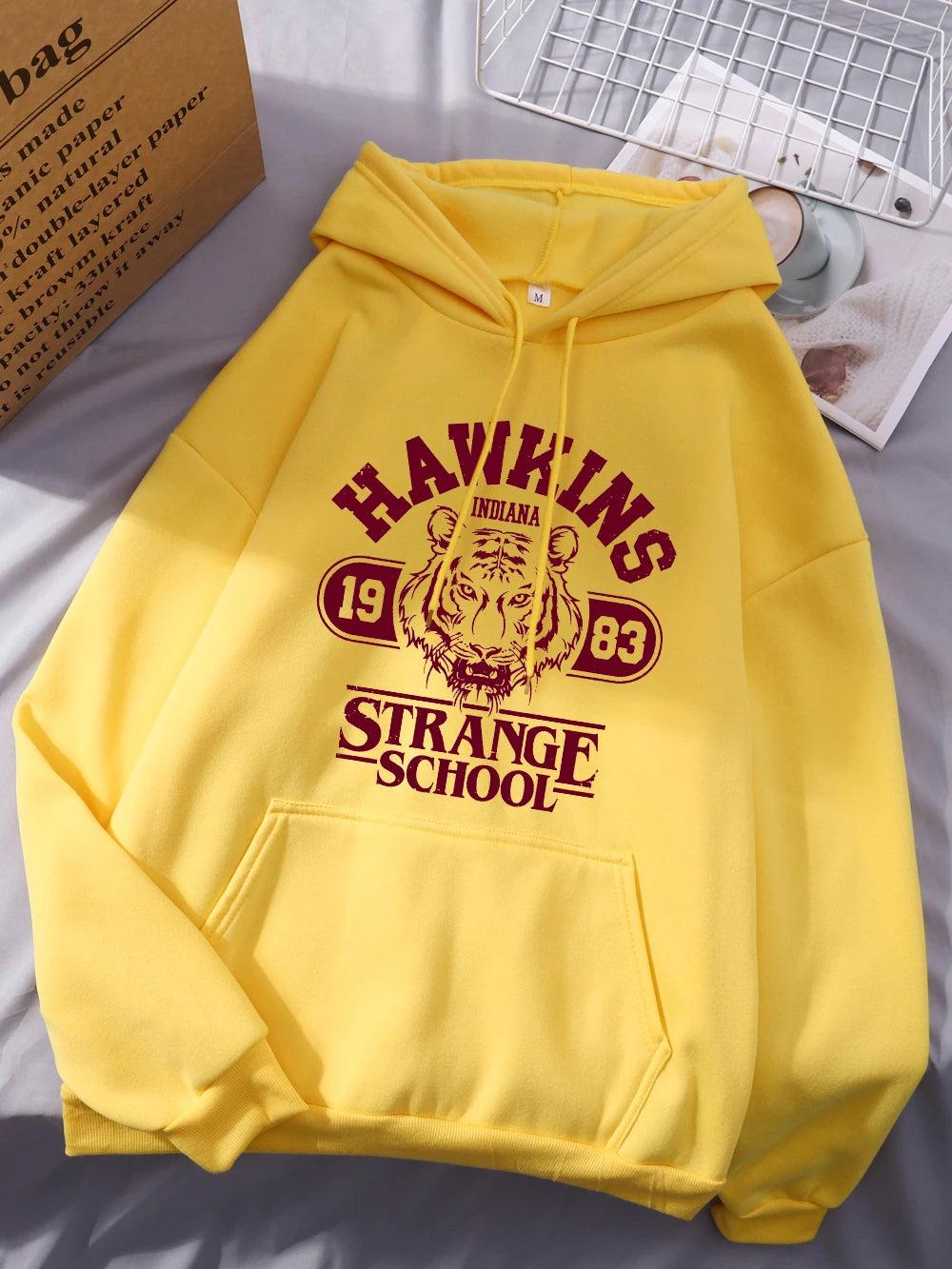 Hawkins Strange School 1983 Prints Hoodies Womens Winter Fleece Warm Sweatshirt Basic Loose Pocket Pullover Street Woman Clothes