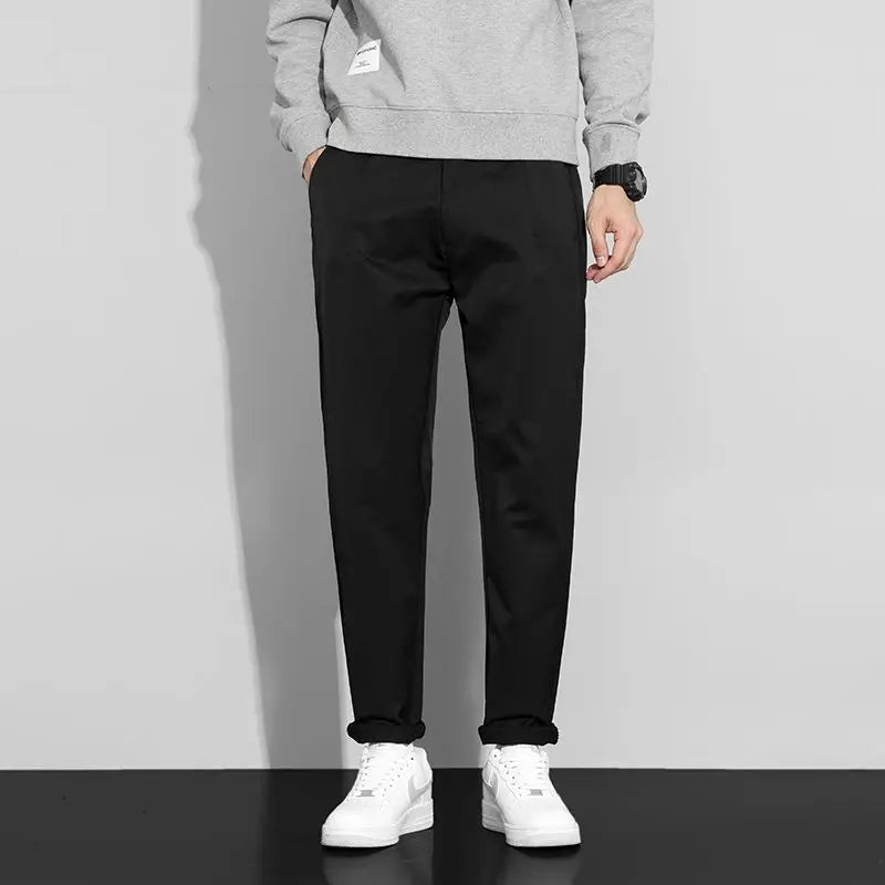Men's Khaki Casual Trousers Slim Fit Tapered Leg Business Daily Pants