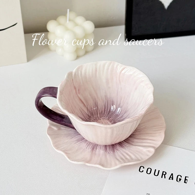 350Ml Ceramic Flower Coffee Cup Design Sense Niche Women High Value Latte Cups Beautiful  Saucer Set  Tea Cup Set Coffee Mug