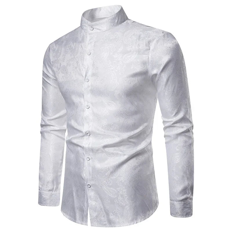 2026 New Men Fashion Medieval Floral Black Dress Shirts Stylish Long Sleeve Steampunk Shirt Men Party Club Bar Social Shirt Male