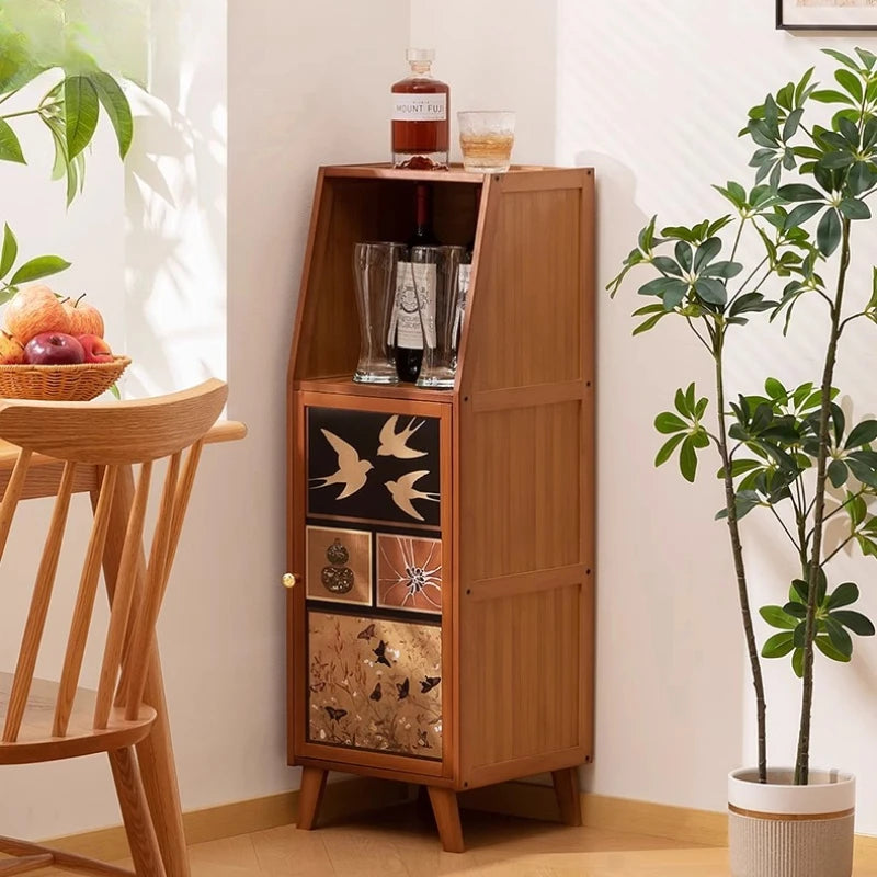 Mid-Century Modern Kitchen Sideboard Multi-layer Narrow Storage Cabinet Bamboo Buffet Console for Dining Room Organizer Cabinets
