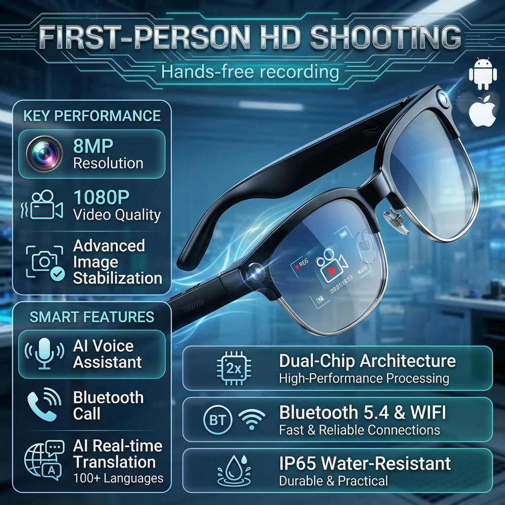 2026 New Smart AI Glasses 800W Shooting Camera HD Photo Video Voice Call Translation Waterproof Bluetooth AI Motorcycle Glasses