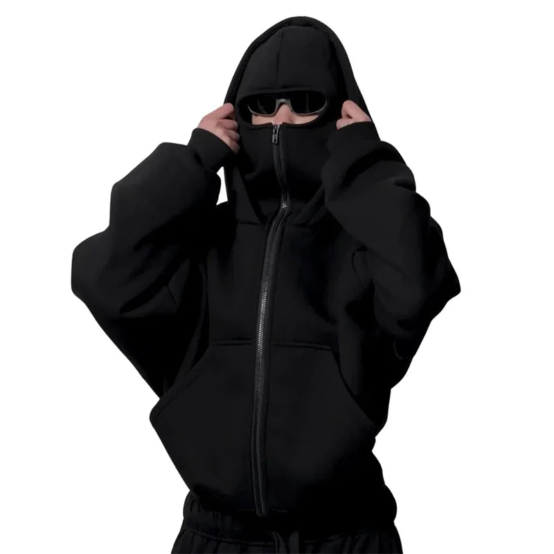 Customized Double-hooded Zipper Hoodies Men Personality Printed Long Sleeve Zip Up Sweatshirts Women Ninja Mask Pullovers Jacket
