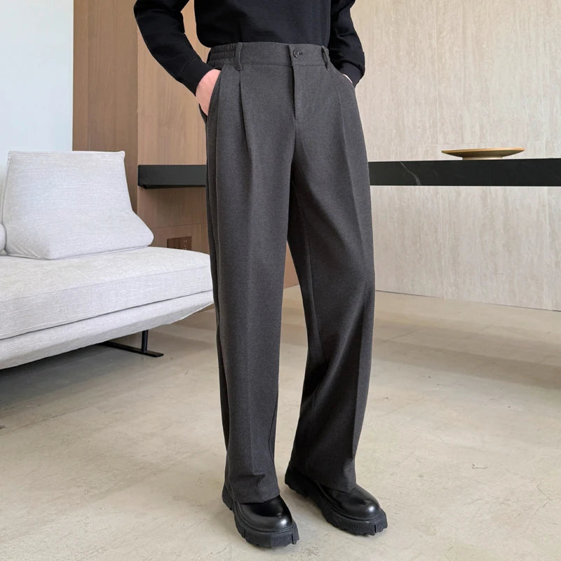 Men's Thiened Woolen Suit Pants Autumn Winter Loose Straight mat Classic Sle Casual High Waist Trousers