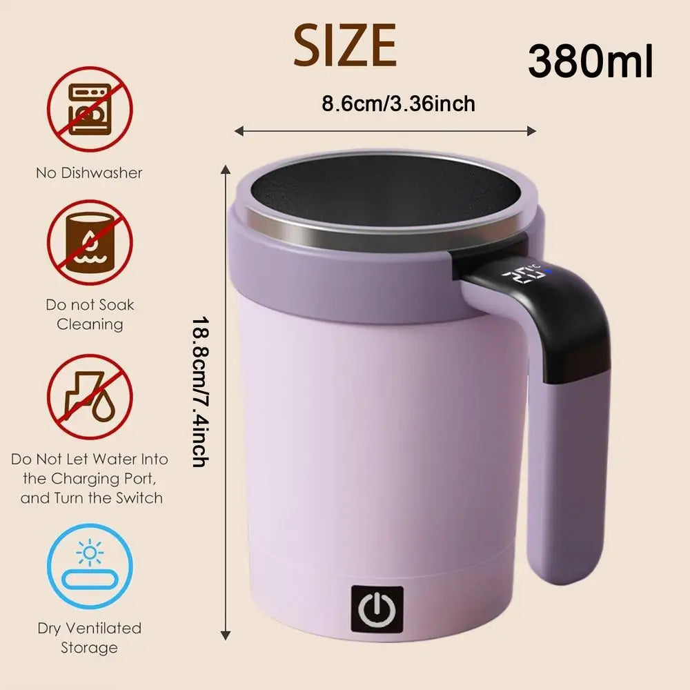 Smart Self-Stirring Coffee Mug 380ml With Temp Display & Rechargeable Battery, Auto Mixes Drinks, Keeps Warm For Desk, Home