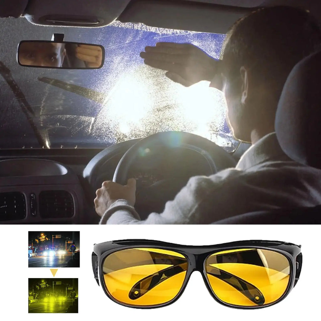 Motorcycle Driving Goggles Car Night Vision Sunglasses Unisex Driver Night Day Driving Wrap Around Anti Glare Sun Glasses
