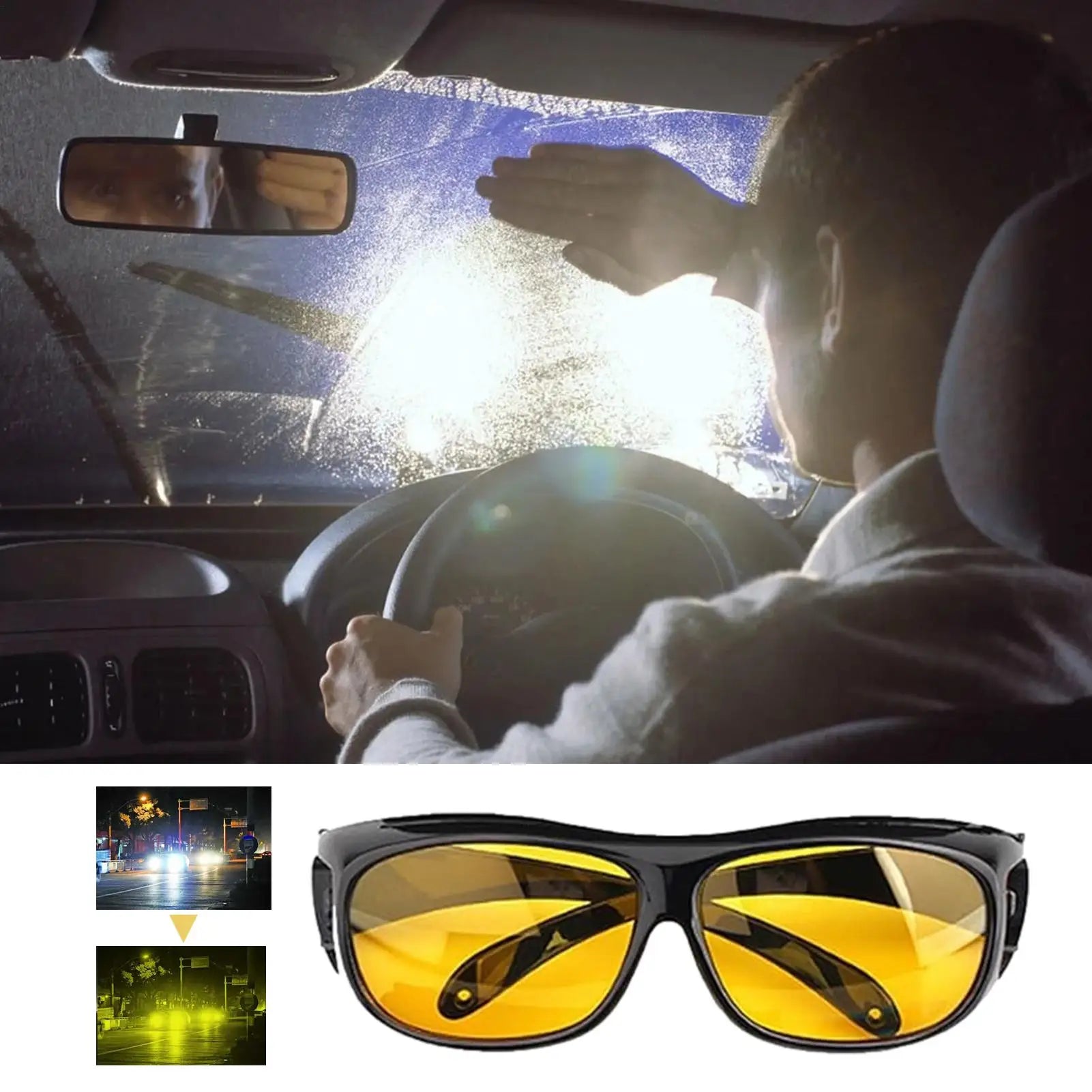 Motorcycle Driving Goggles Car Night Vision Sunglasses Unisex Driver Night Day Driving Wrap Around Anti Glare Sun Glasses
