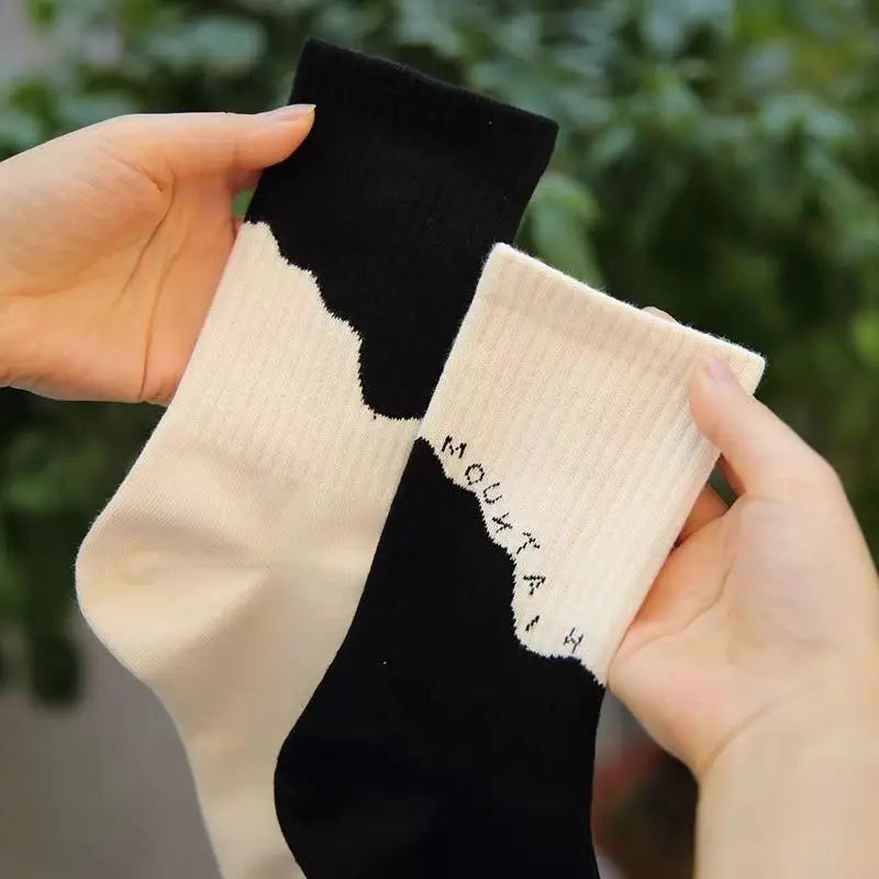 Asymmetrical A/B Style Socks for Men Women Harajuku Street Hip Hop Couple Socks Soft Cotton Casual Unisex Sports Socks