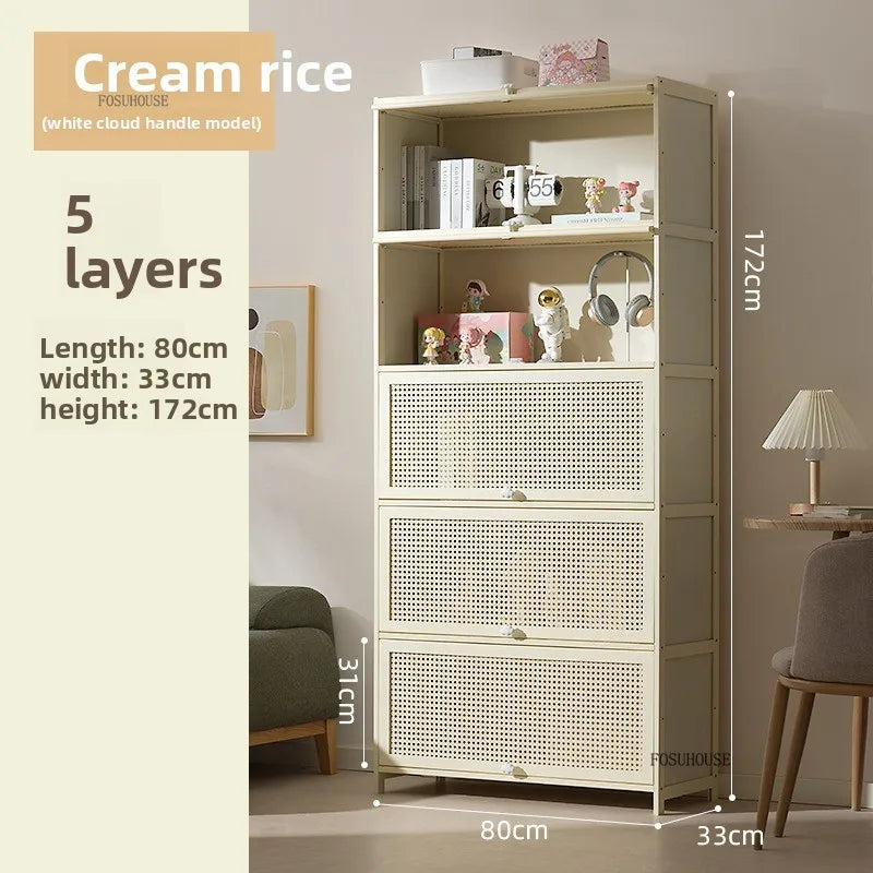 Cream Style Living Room Cabinets Household Bookcase with Door Storage Cabinet Floor Rack Wall Storage Cabinet Home Furniture