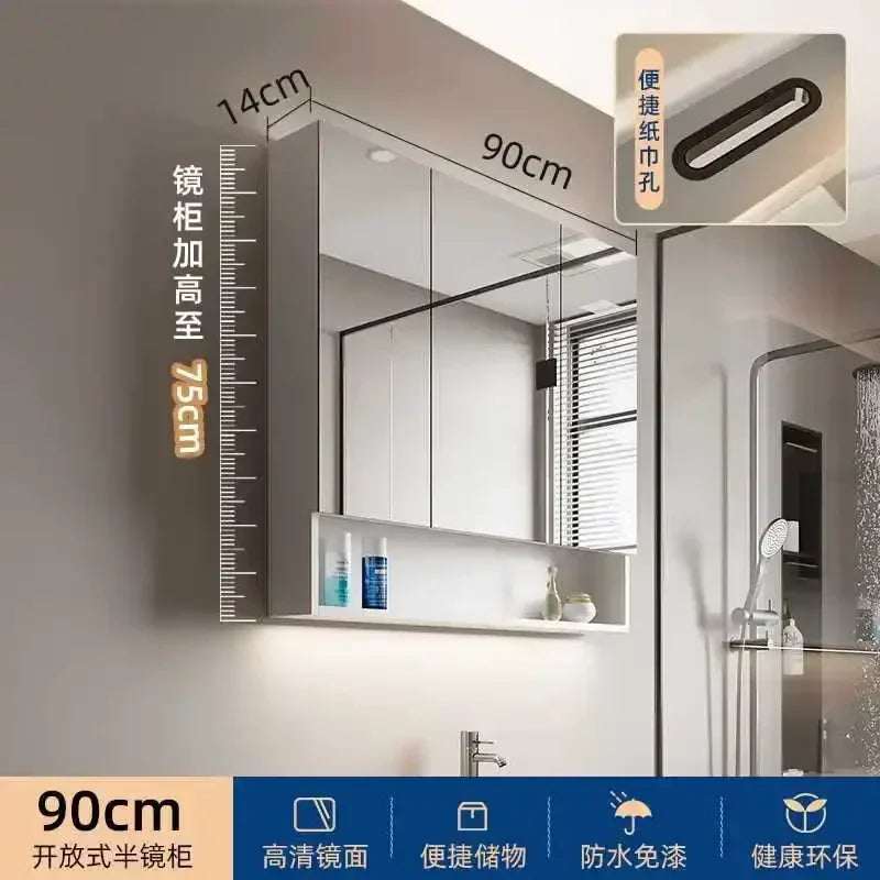 Smart Bathroom Cabinets Makeup Mirror Storage Cabinet LED Light Wall Mirror Cabinet with Time Digital Display Bathroom Furniture