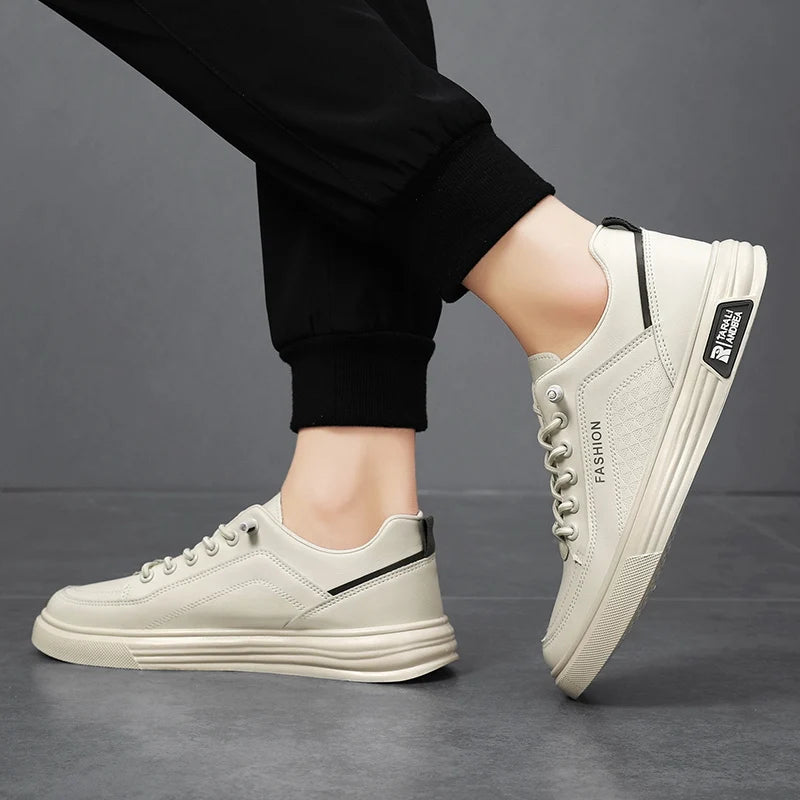 White Shoes Comfort Sports Vulcanized Shoes Zapatillas De Hombre Mens Casual Sneakers New Fashion Lace-up PU Leather Casual