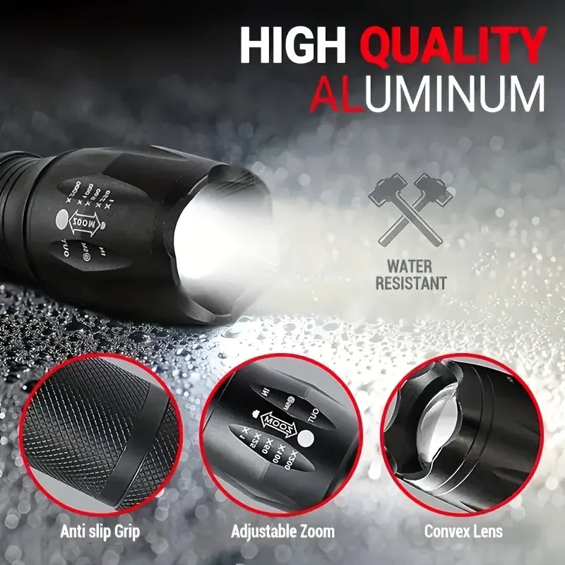 LED Flashlights,Portable Flash Light With 5 Modes & Zoomable,Bright Torch For Camping, Hiking Outdoor, Home Emergency Lighting